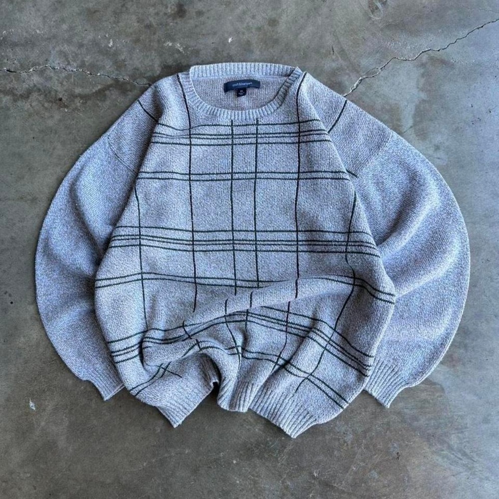 Vintage 90s cream striped acrylic crewneck sweater